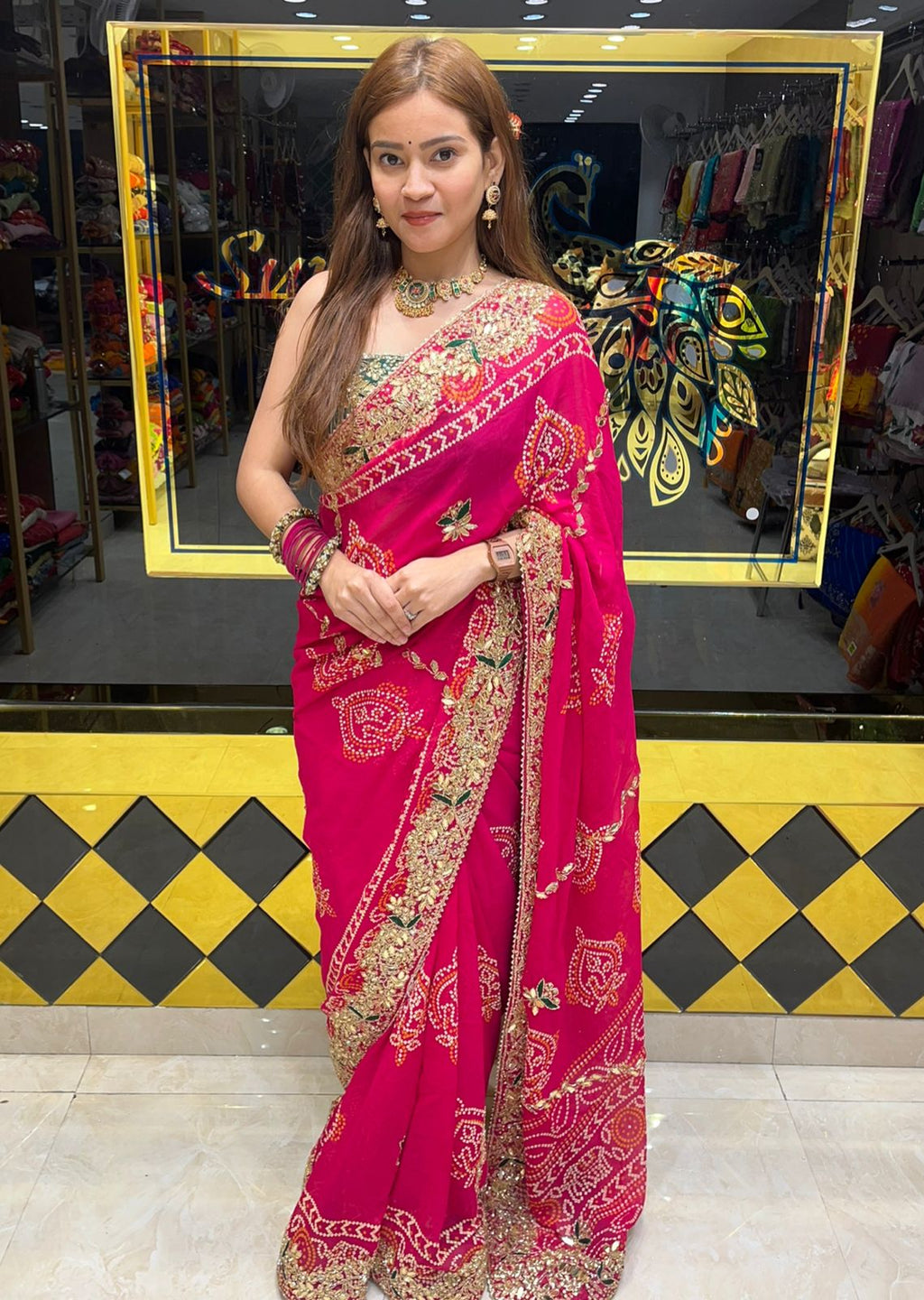Pure Georgette Handcrafted Chundri  Saree (292)