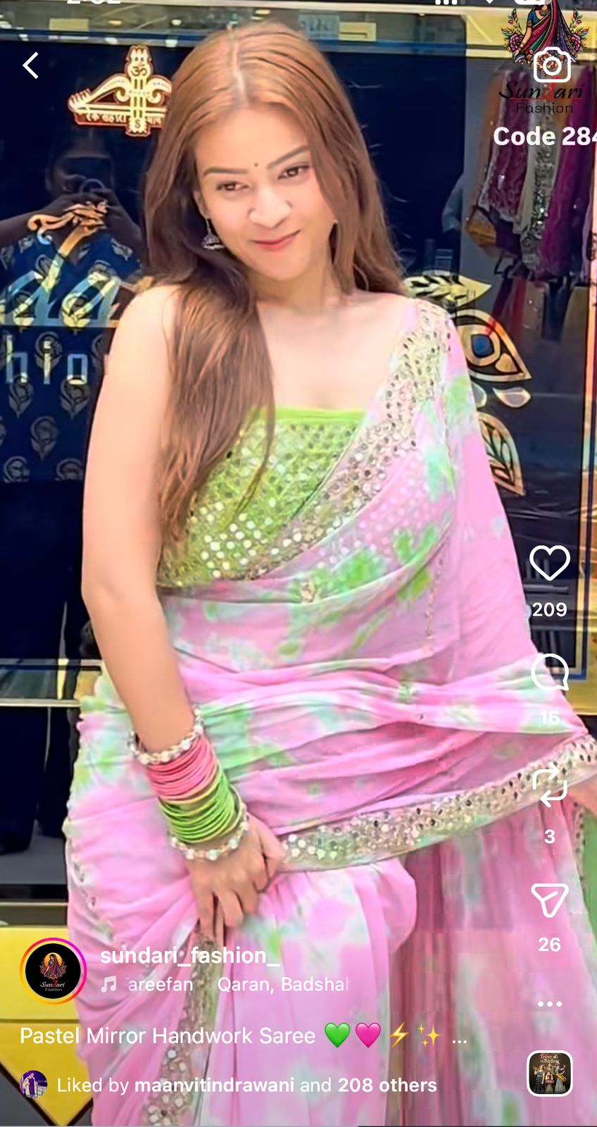 Pastel Mirror Handwork Saree (284)