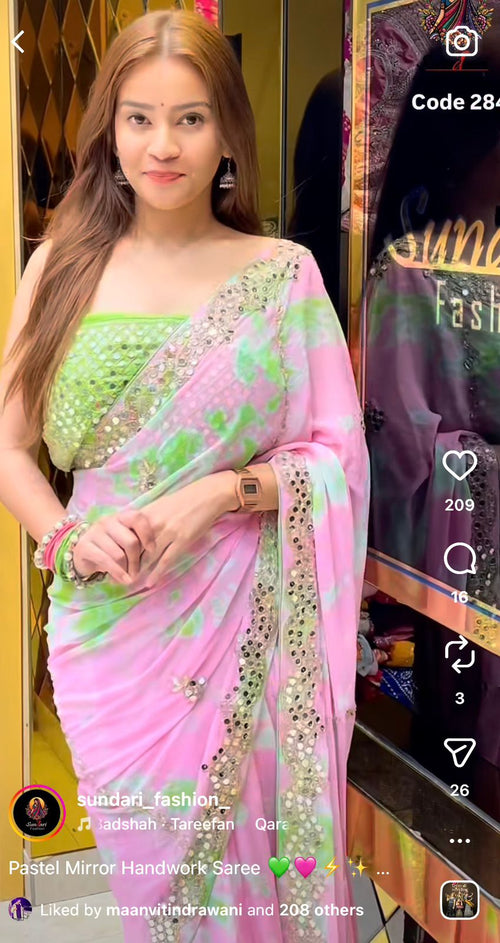 Pastel Mirror Handwork Saree (284)