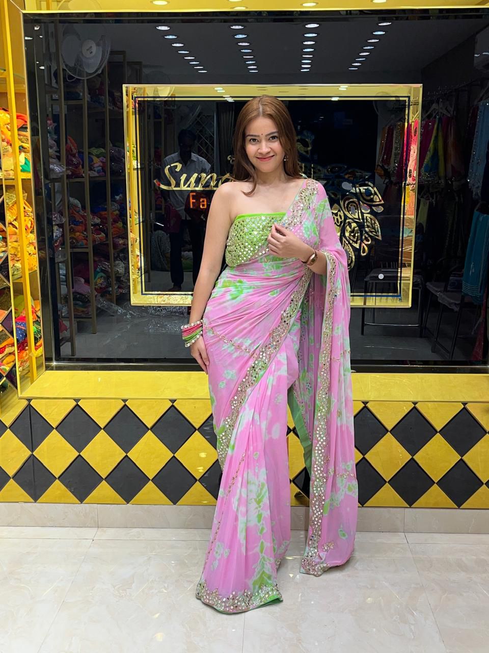 Pastel Mirror Handwork Saree (284)