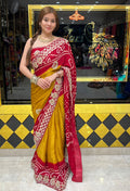 Red Bandhani Piliya Gajji Silk Handcrafted Saree (293)