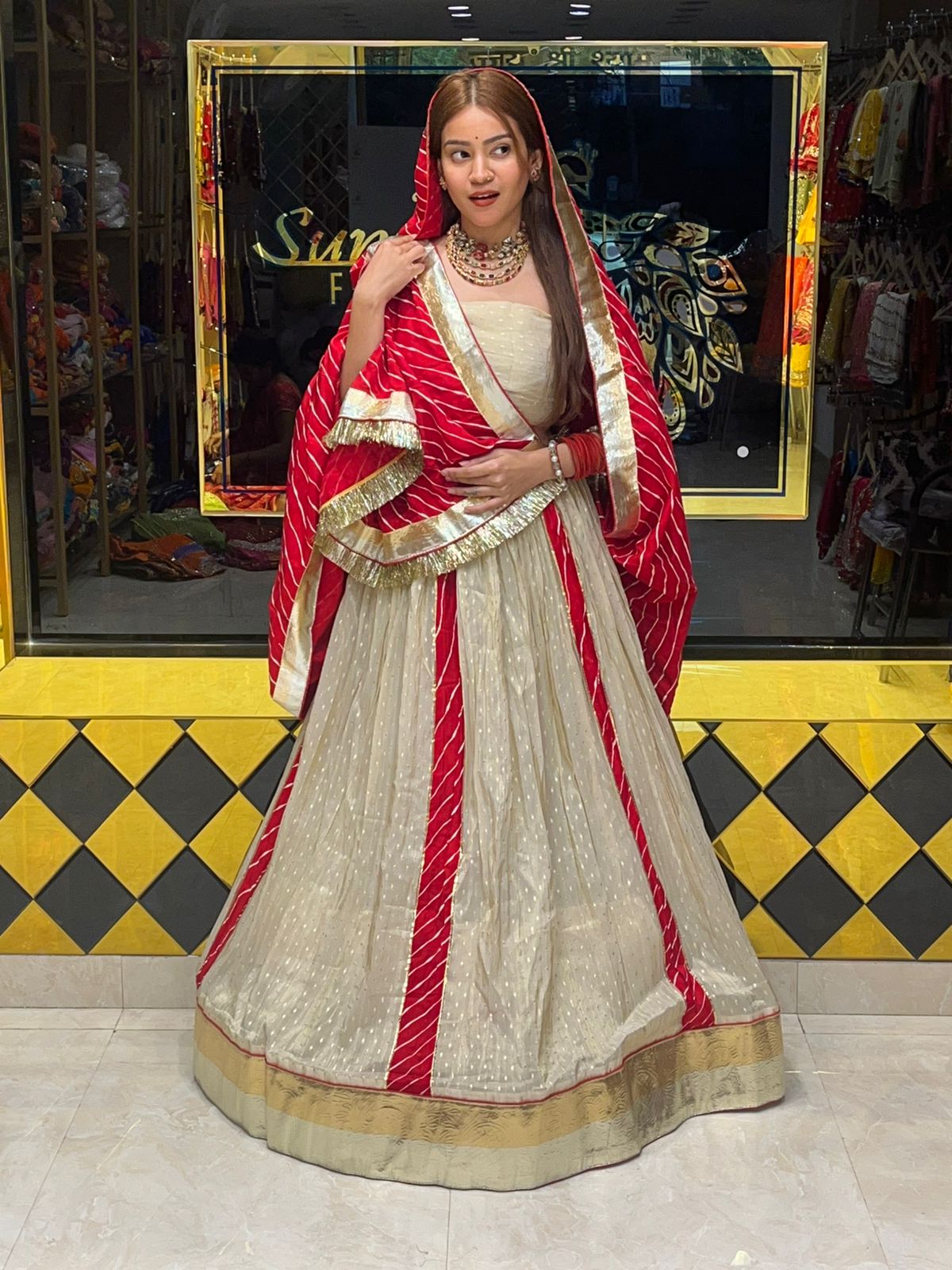 Designer Chanderi Silk Leheriya Lehenga Set (294)