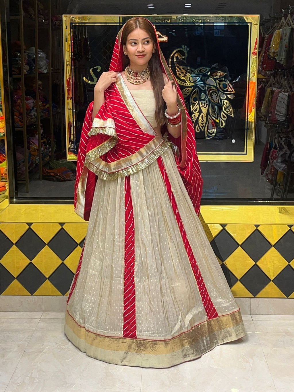 Designer Chanderi Silk Leheriya Lehenga Set (294)