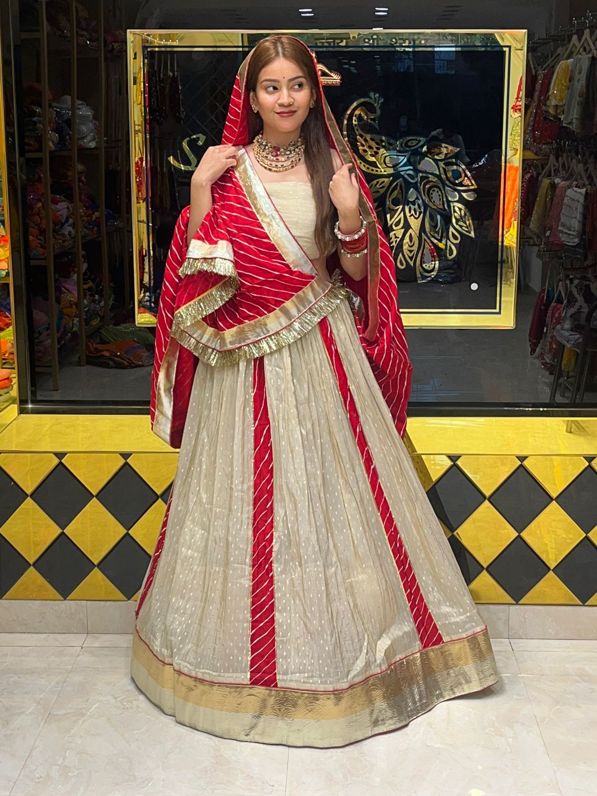 Designer Chanderi Silk Leheriya Lehenga Set (294)