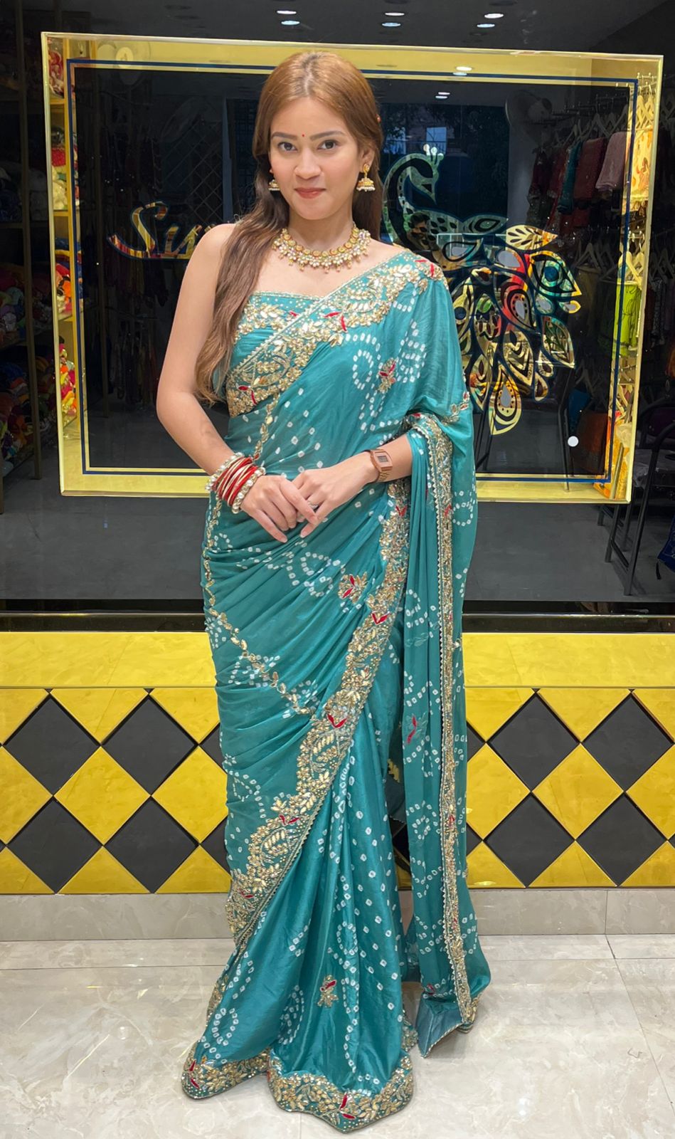 Pure Crepe Bandhani Handcrafted Saree (297)