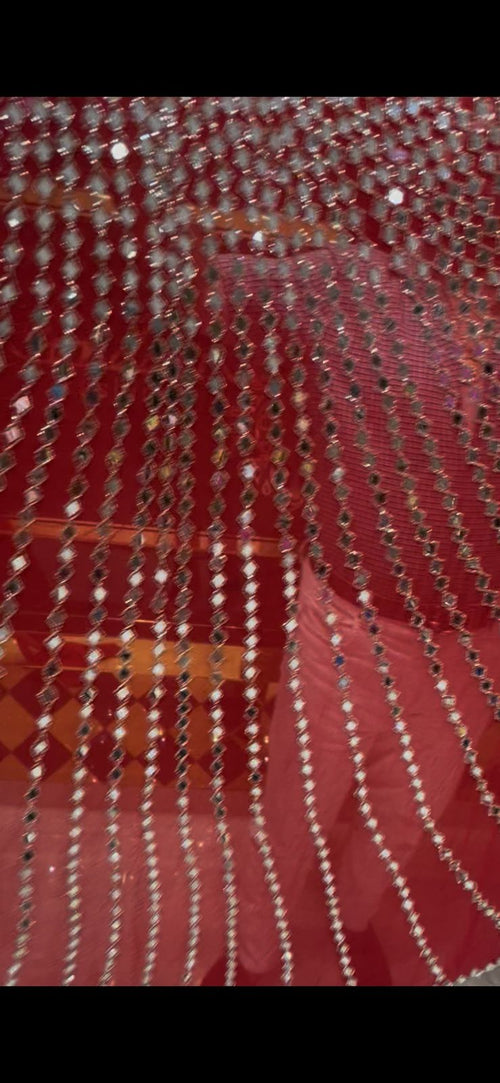 Red Full Mirror Work Saree (298)