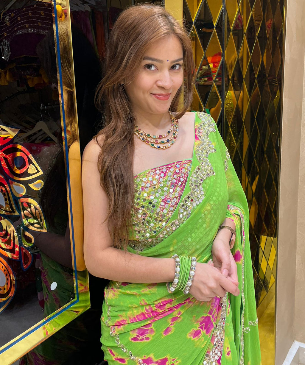 Green Vibrant Mirror Handwork Saree (301)