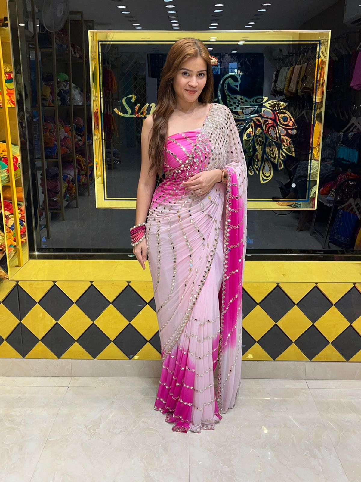 Dual Shade Full Mirror Work Saree (305)