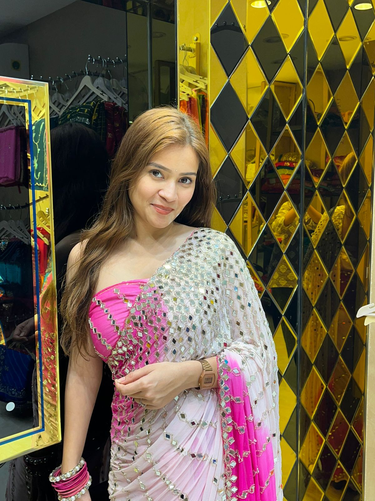 Dual Shade Full Mirror Work Saree (305)