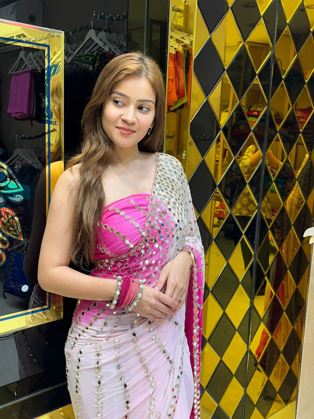 Dual Shade Full Mirror Work Saree (305)