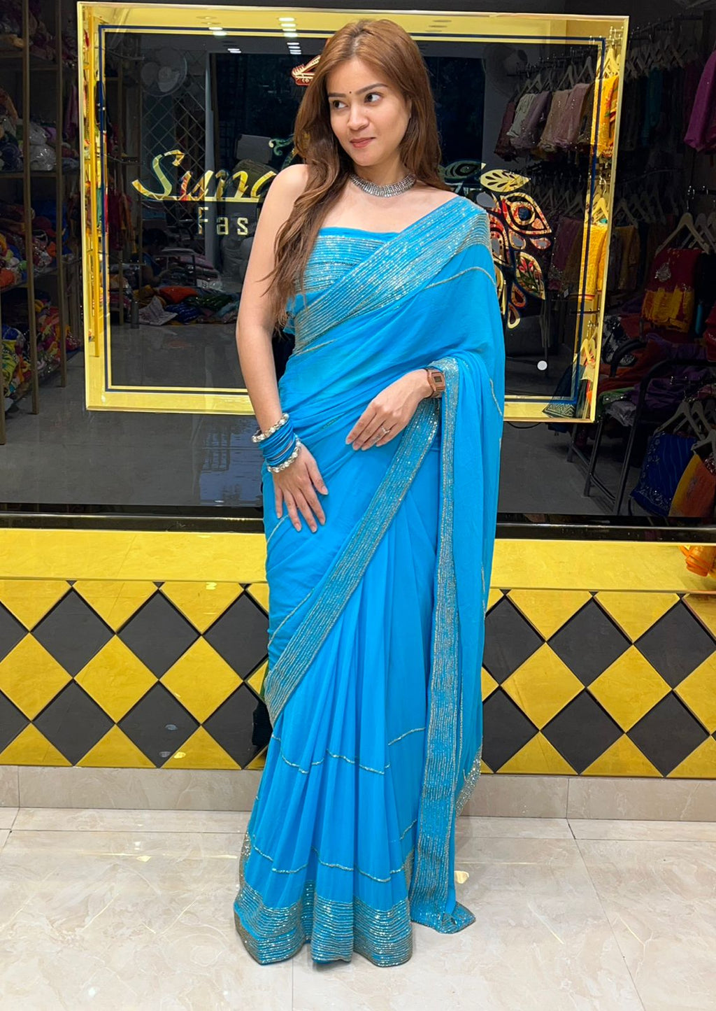 Elegant Katdana Pure Chiffon Handcrafted Saree (304)