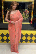 Peach Multiple Handwork Designer Saree (306)