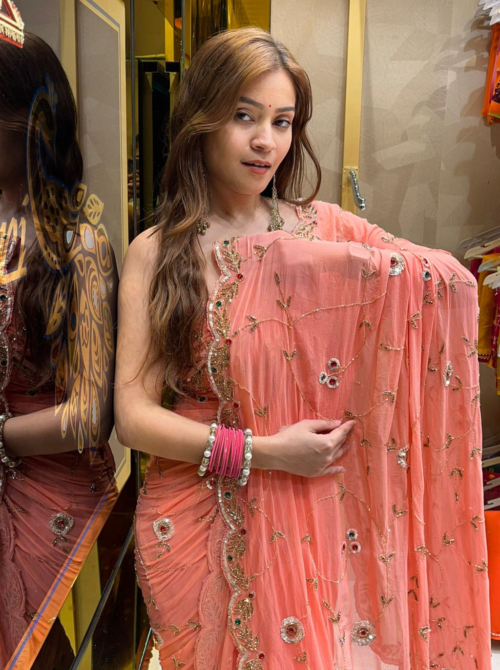 Peach Multiple Handwork Designer Saree (306)