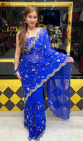 Royal Blue Multiple Handwork Designer Saree (310)