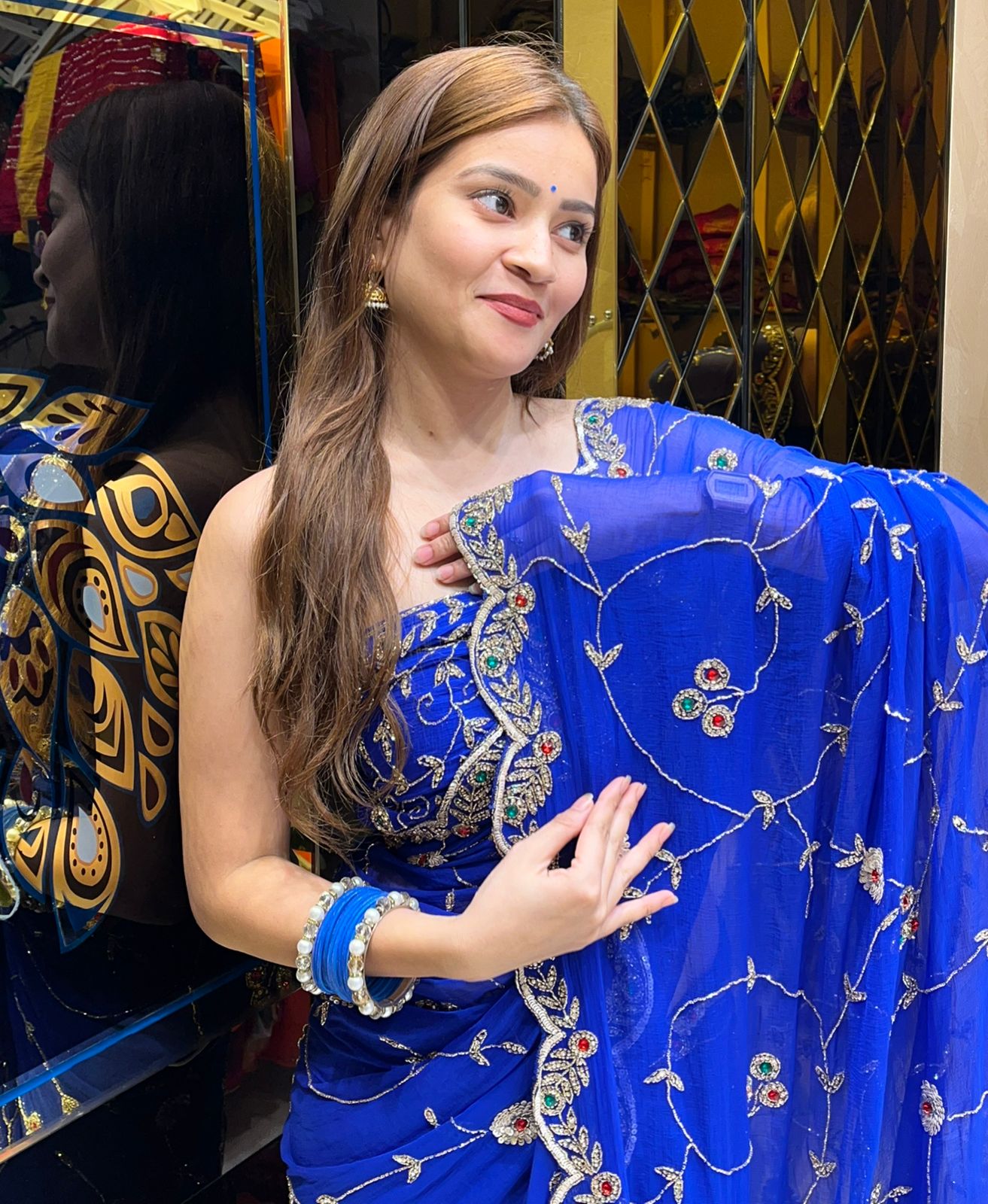 Royal Blue Multiple Handwork Designer Saree (310)