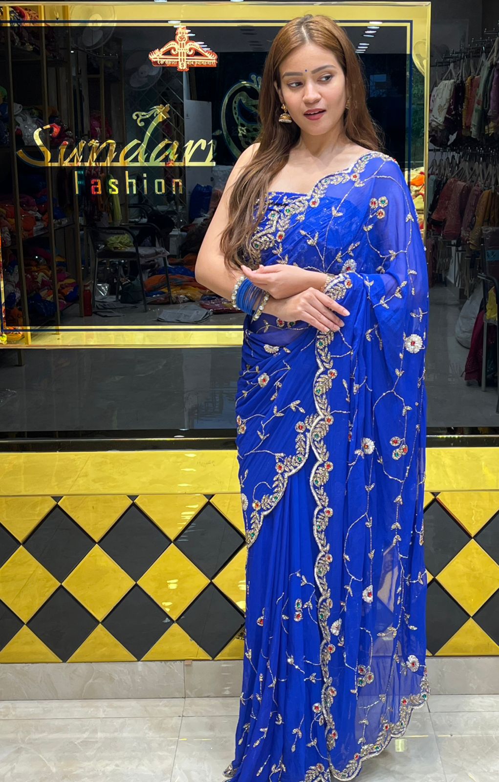 Royal Blue Multiple Handwork Designer Saree (310)
