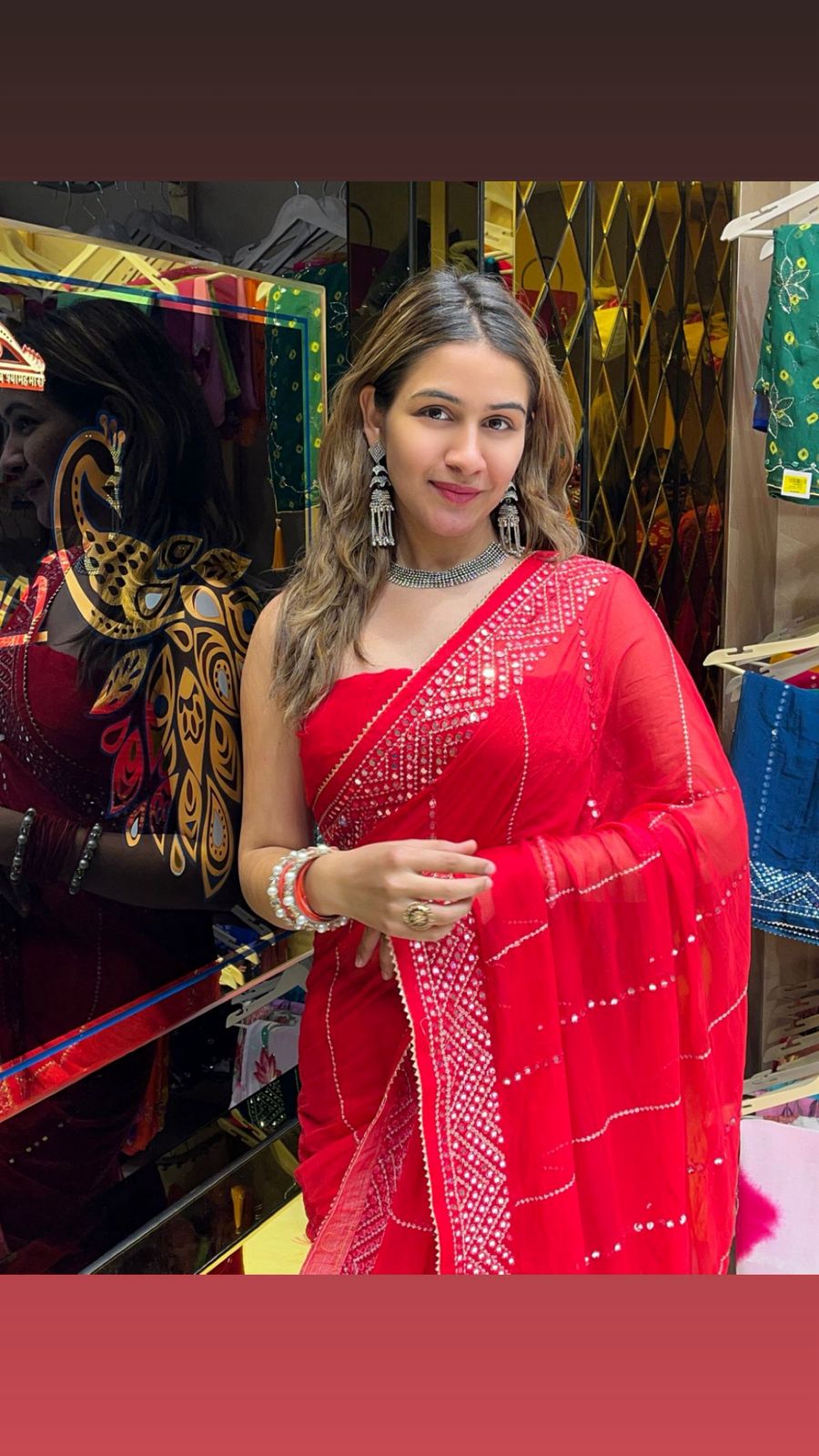 Red Diamond Chiffon Desinger saree (s17)