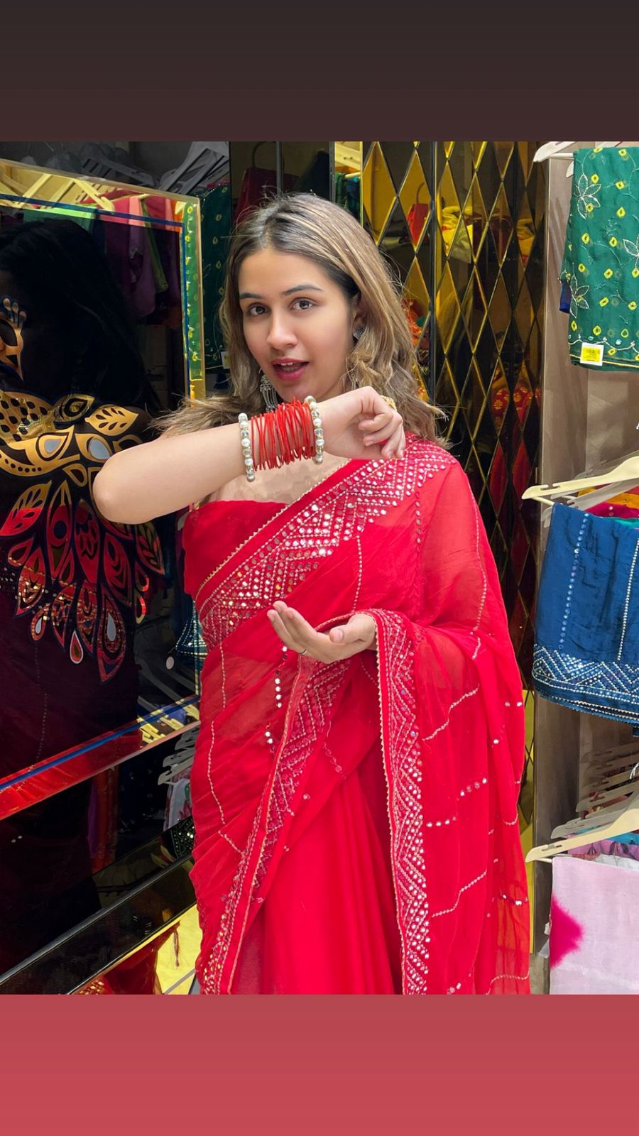 Red Diamond Chiffon Desinger saree (s17)