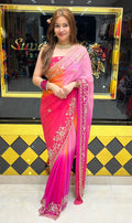 Red & Pink Pearl Handwork Saree (308)