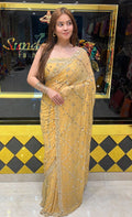 Light Golden Pearl And Mirror Handcrafted Saree (312)