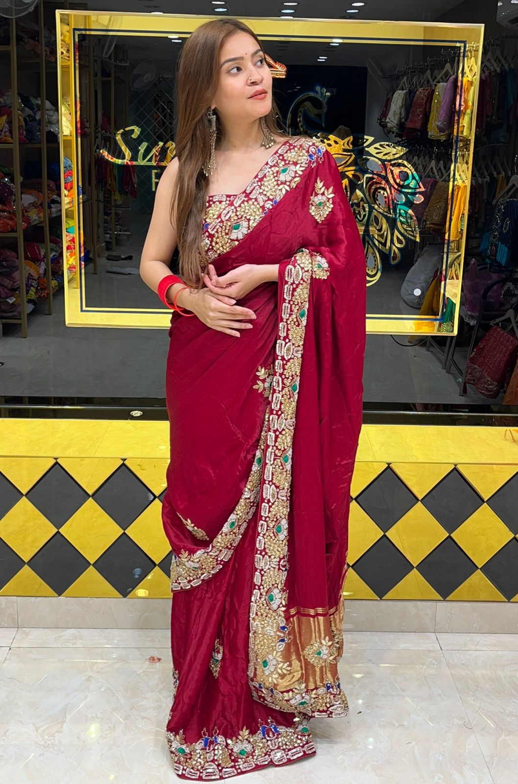 Traditional Red Pure Gaji Silk Designer Saree (319)