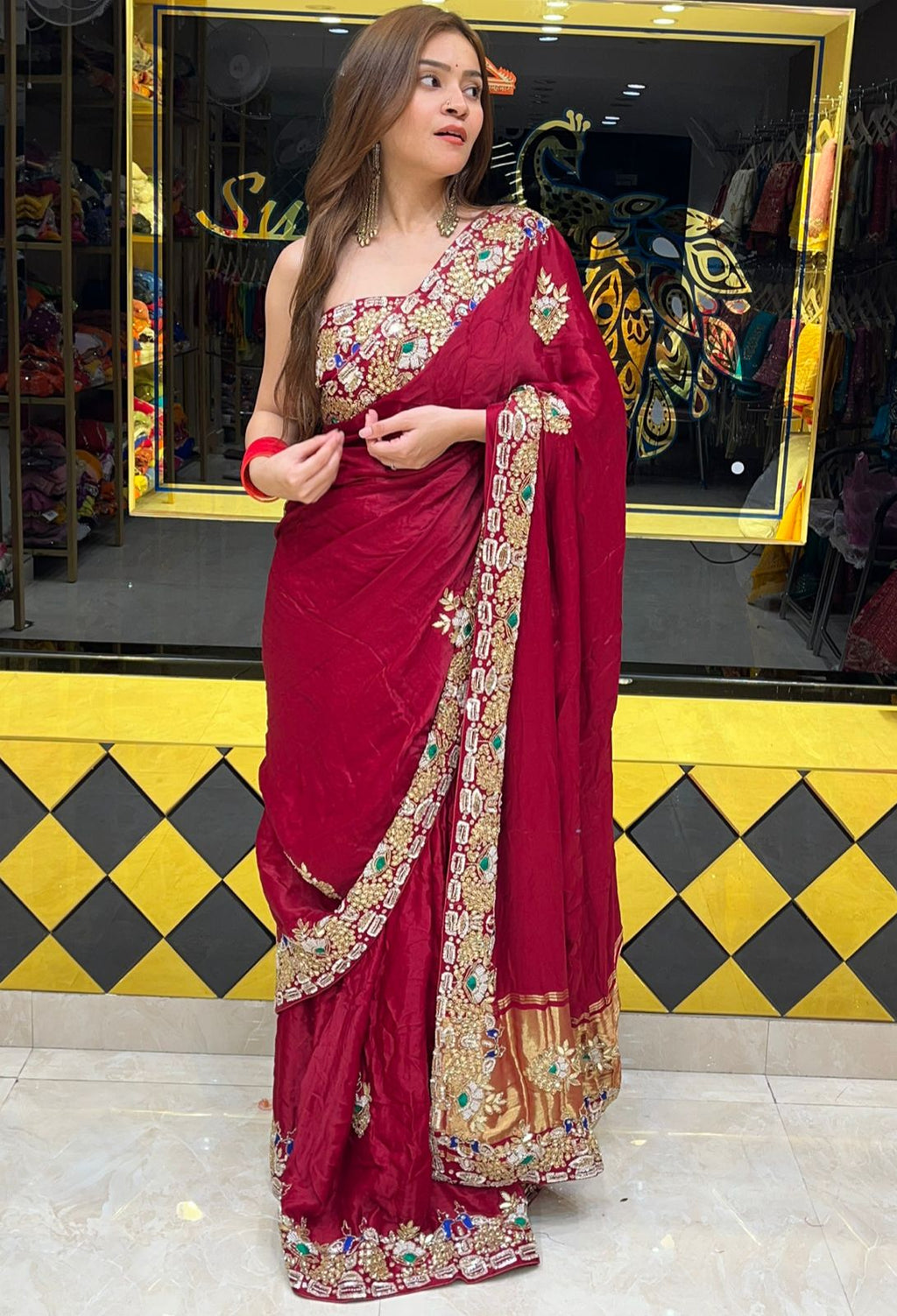 Traditional Red Pure Gaji Silk Designer Saree (319)