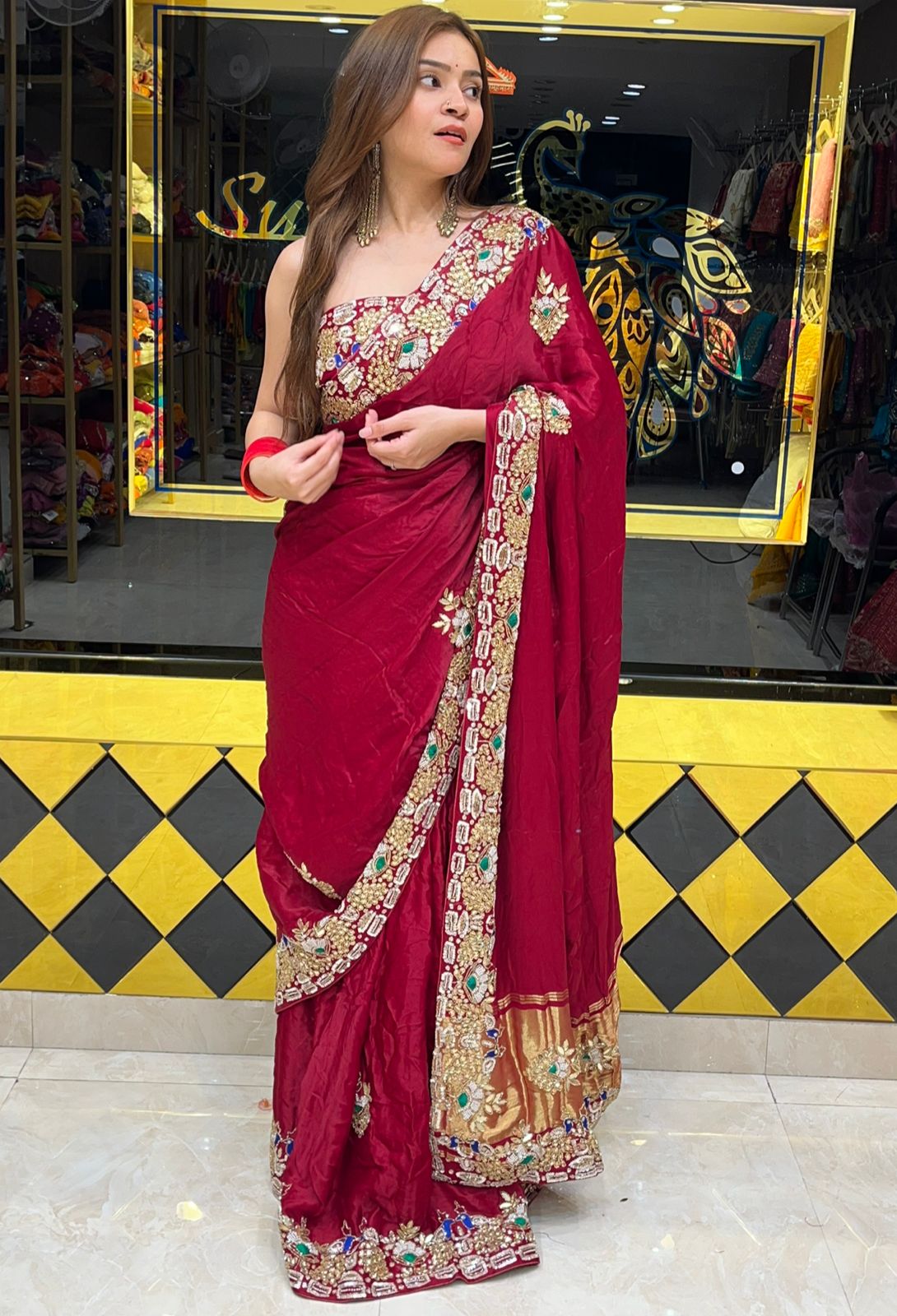 Traditional Red Pure Gaji Silk Designer Saree (319)