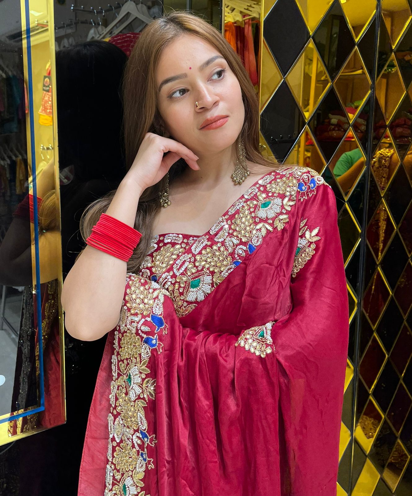 Traditional Red Pure Gaji Silk Designer Saree (319)