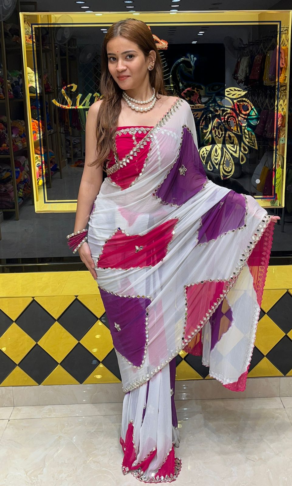 Vibrant Multicolour Mirror Handcrafted Saree (316)