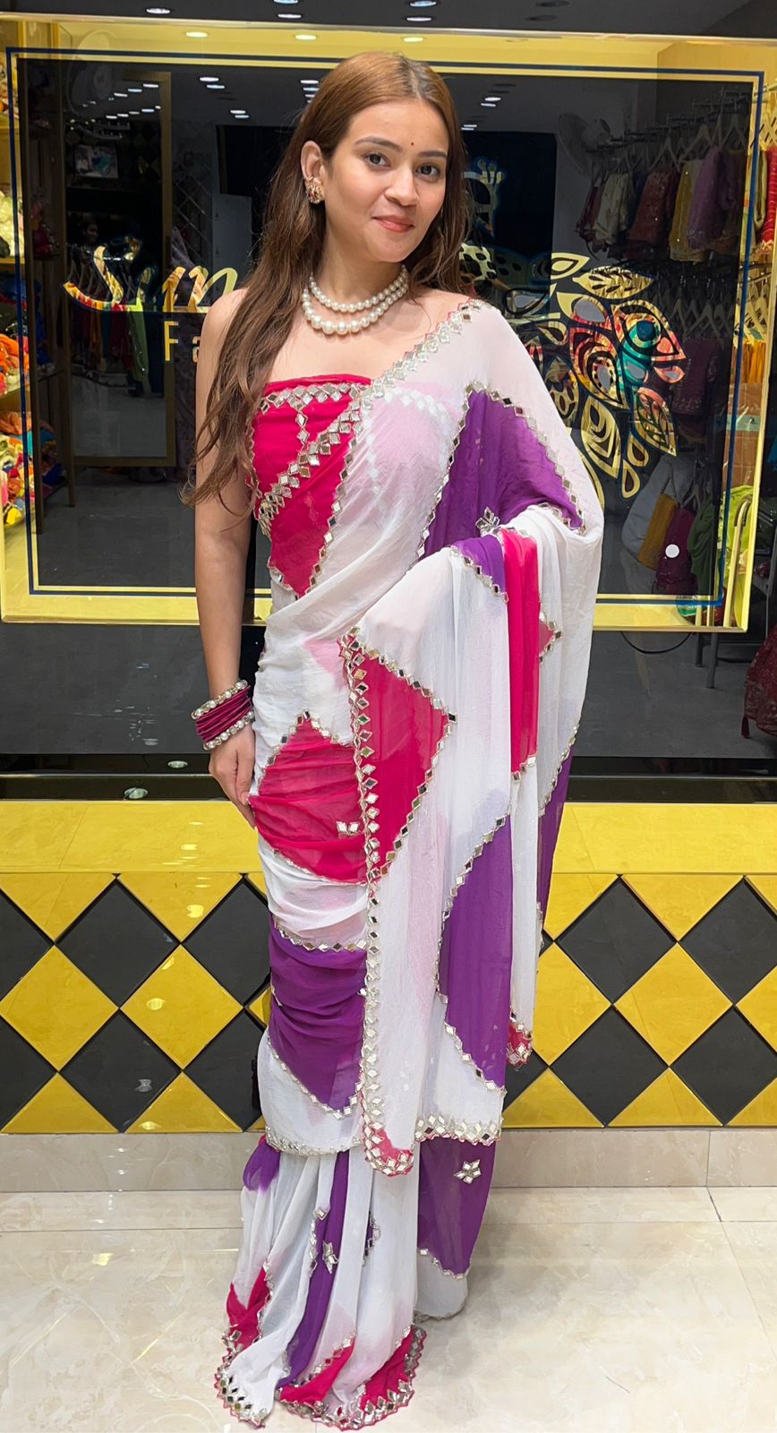 Vibrant Multicolour Mirror Handcrafted Saree (316)