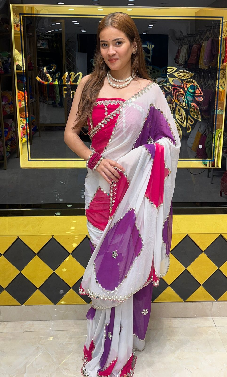 Vibrant Multicolour Mirror Handcrafted Saree (316)