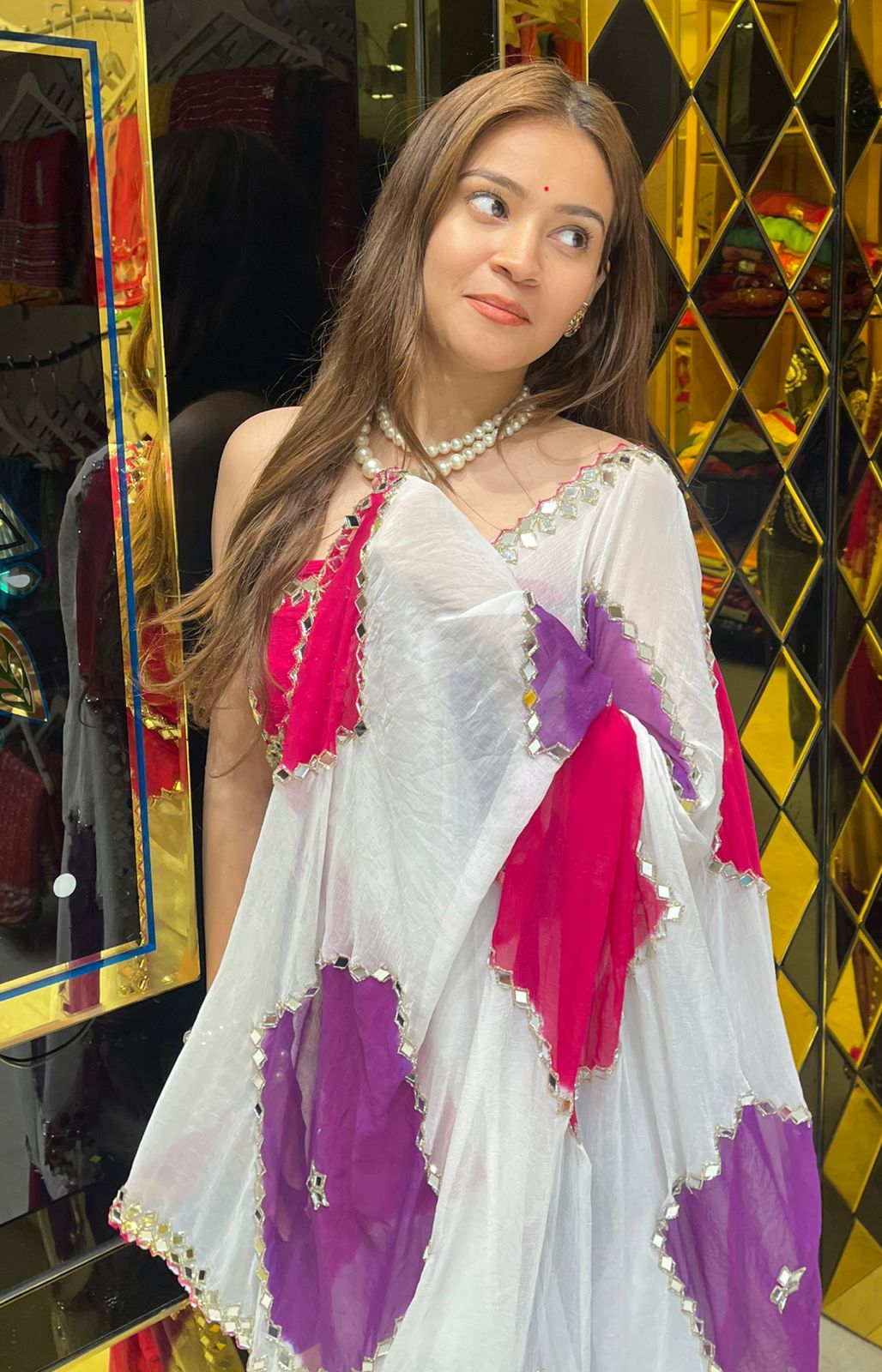 Vibrant Multicolour Mirror Handcrafted Saree (316)