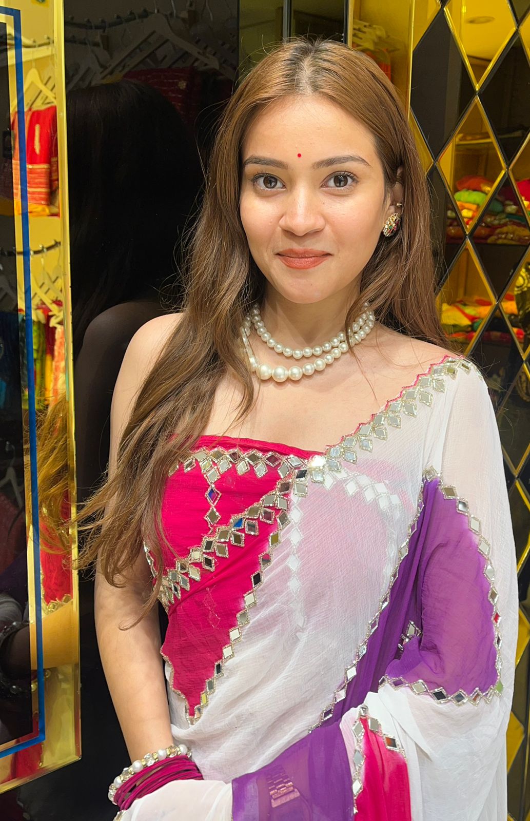 Vibrant Multicolour Mirror Handcrafted Saree (316)