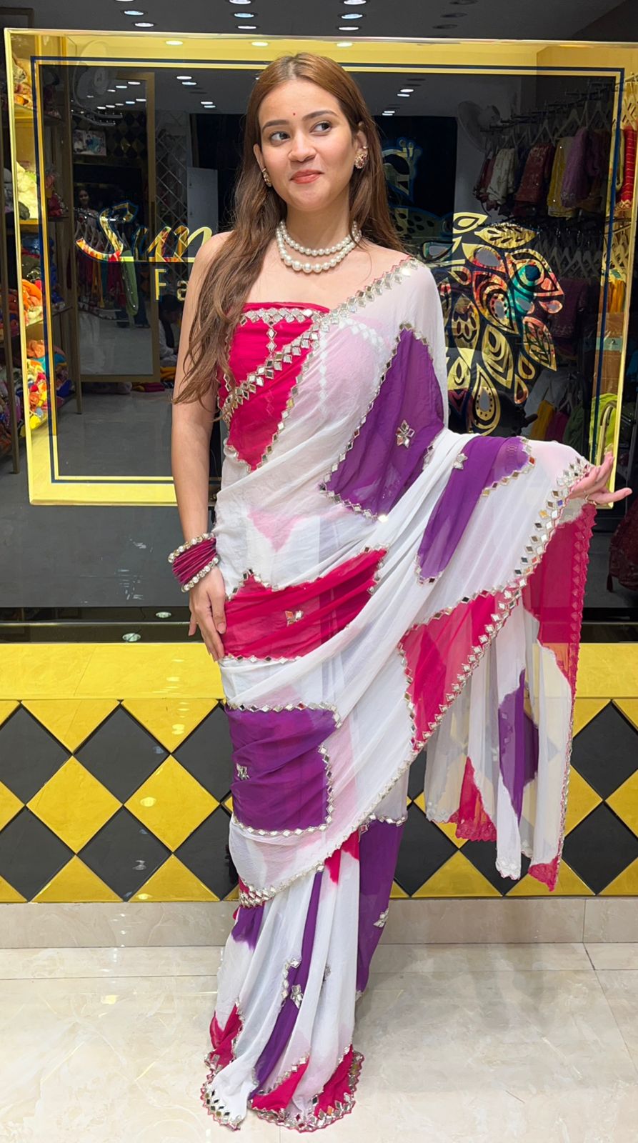Vibrant Multicolour Mirror Handcrafted Saree (316)