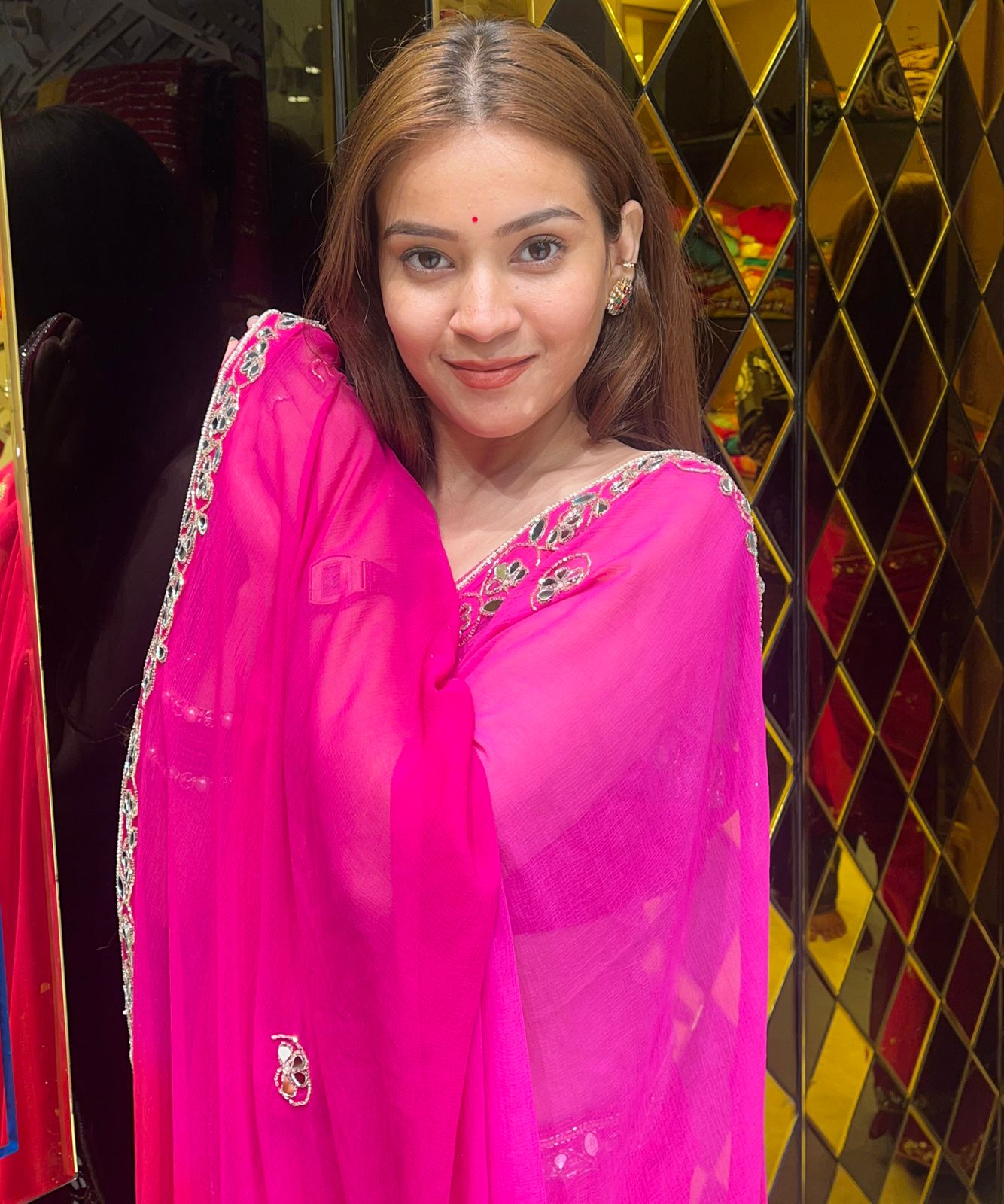 Pink Ombre Mirror Handcrafted Saree (S20)