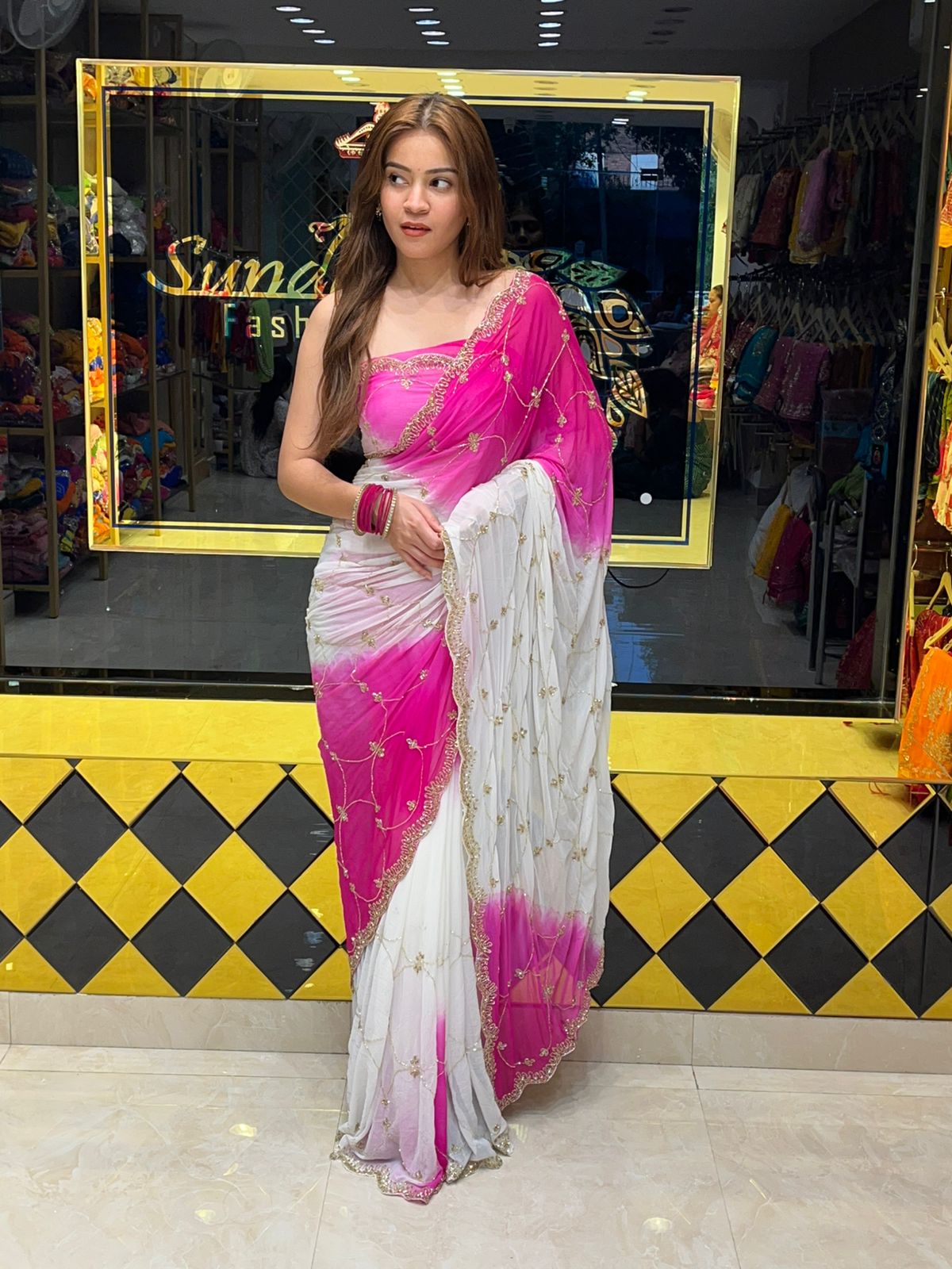 Dual Shade Handcrafted Partywear Saree (315)