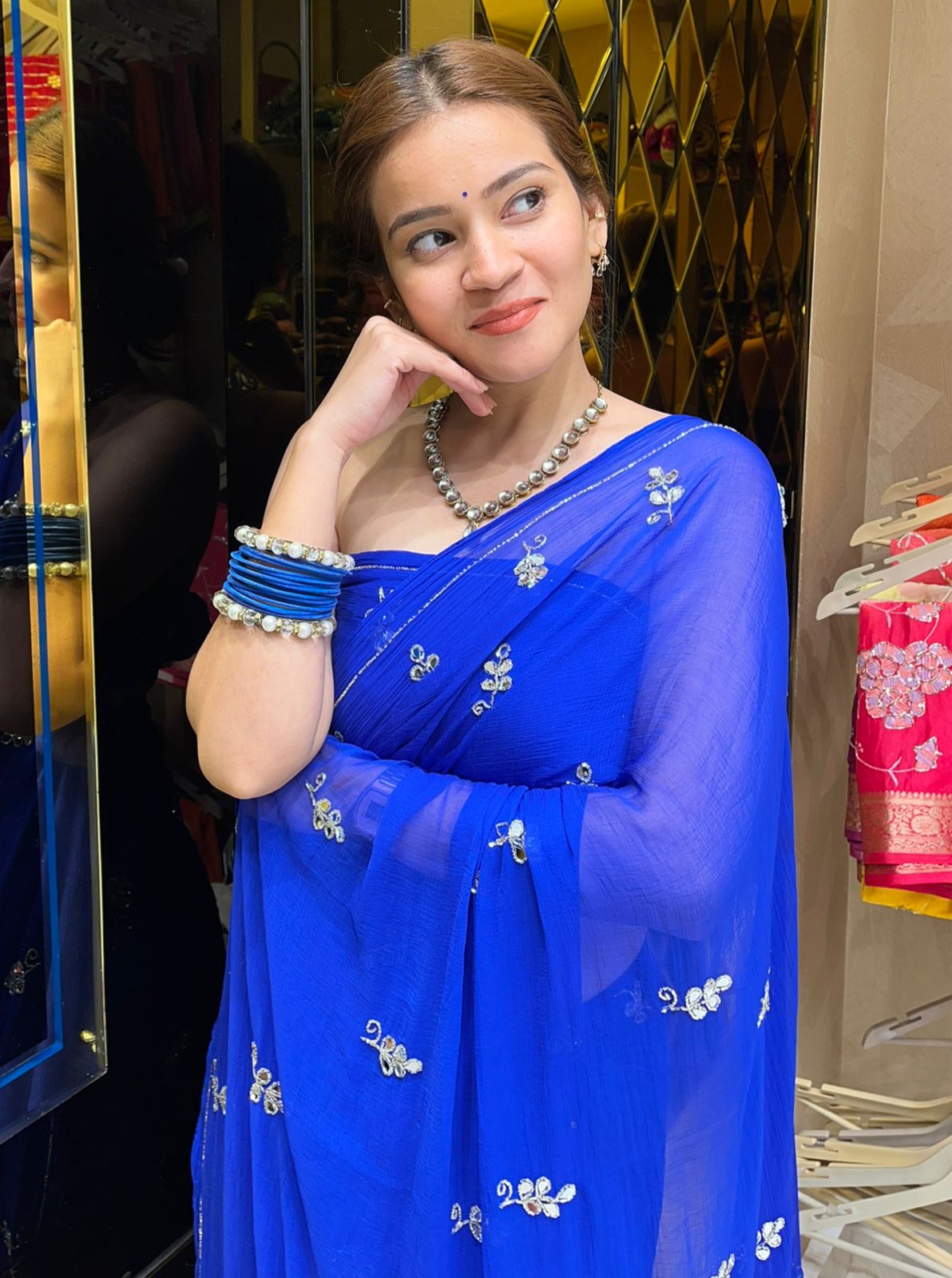 Blue Katdana & Mirror Handcrafted Saree (S19)