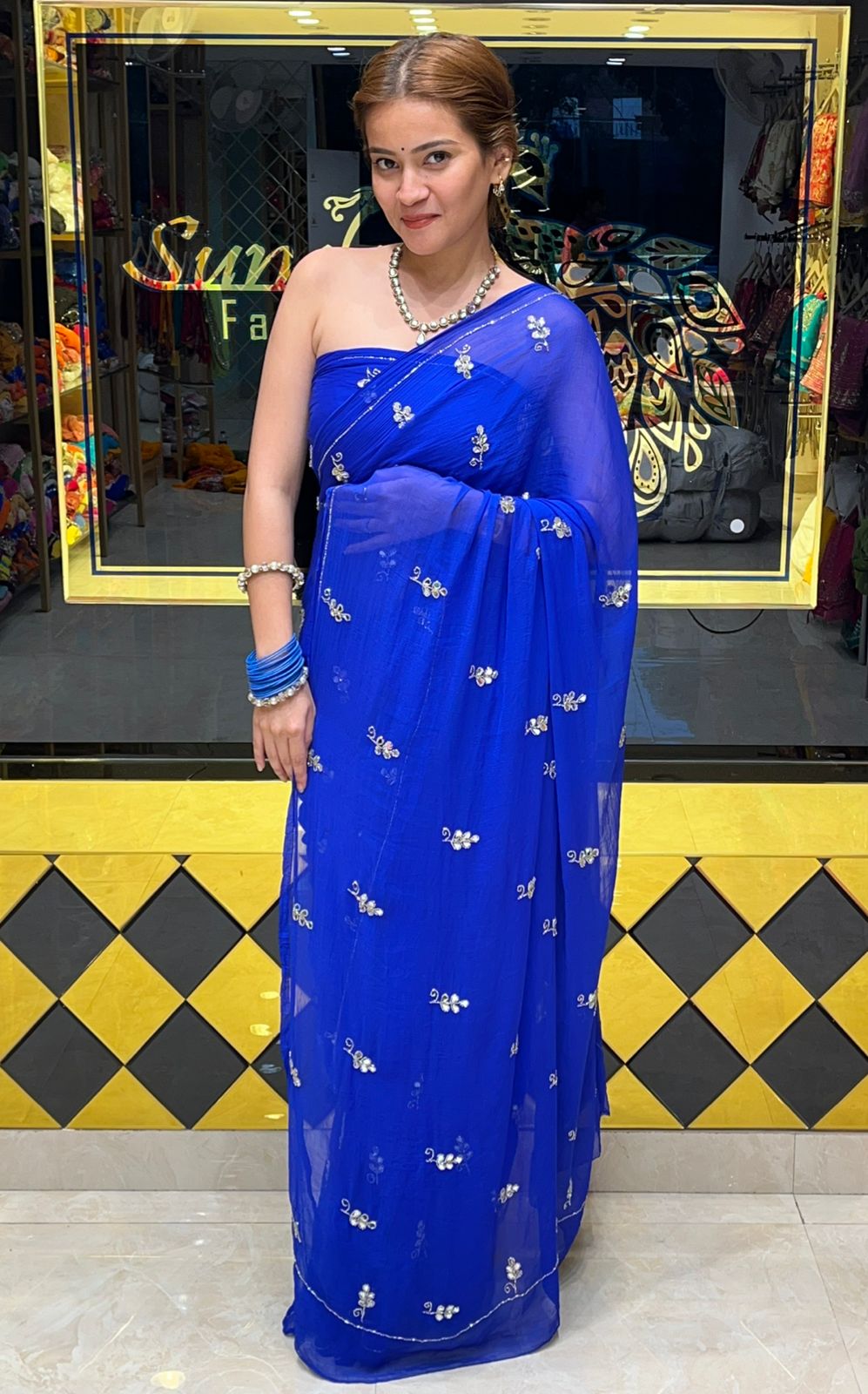 Blue Katdana & Mirror Handcrafted Saree (S19)