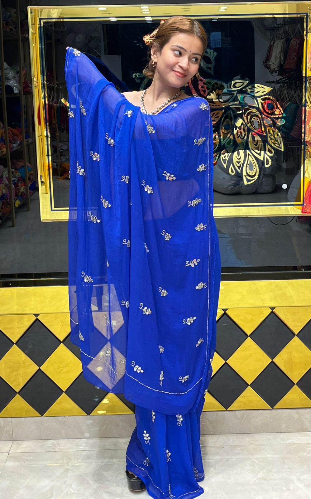 Blue Katdana & Mirror Handcrafted Saree (S19)
