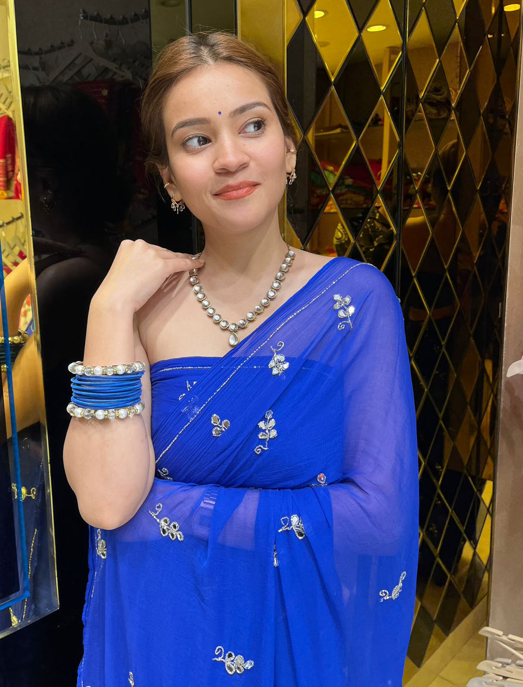 Blue Katdana & Mirror Handcrafted Saree (S19)