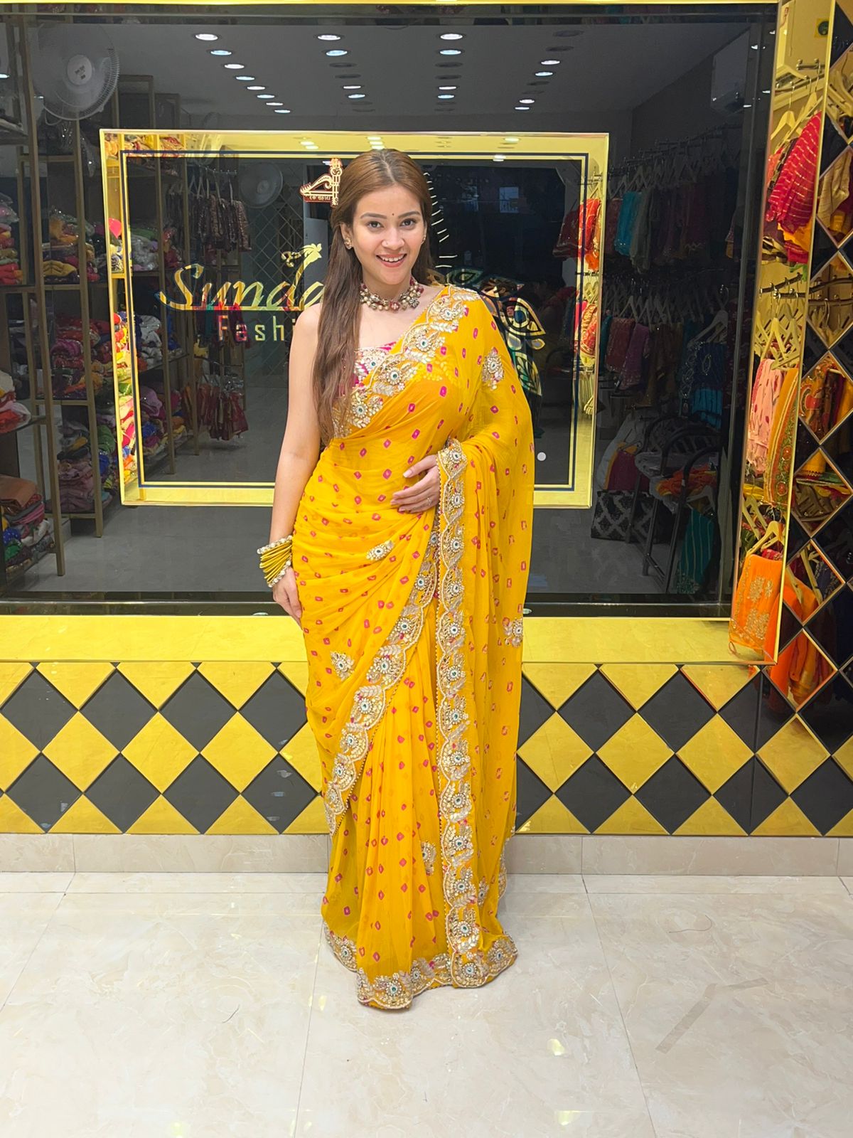 Pure Chiffon Bandhani Handcrafted Saree (322)