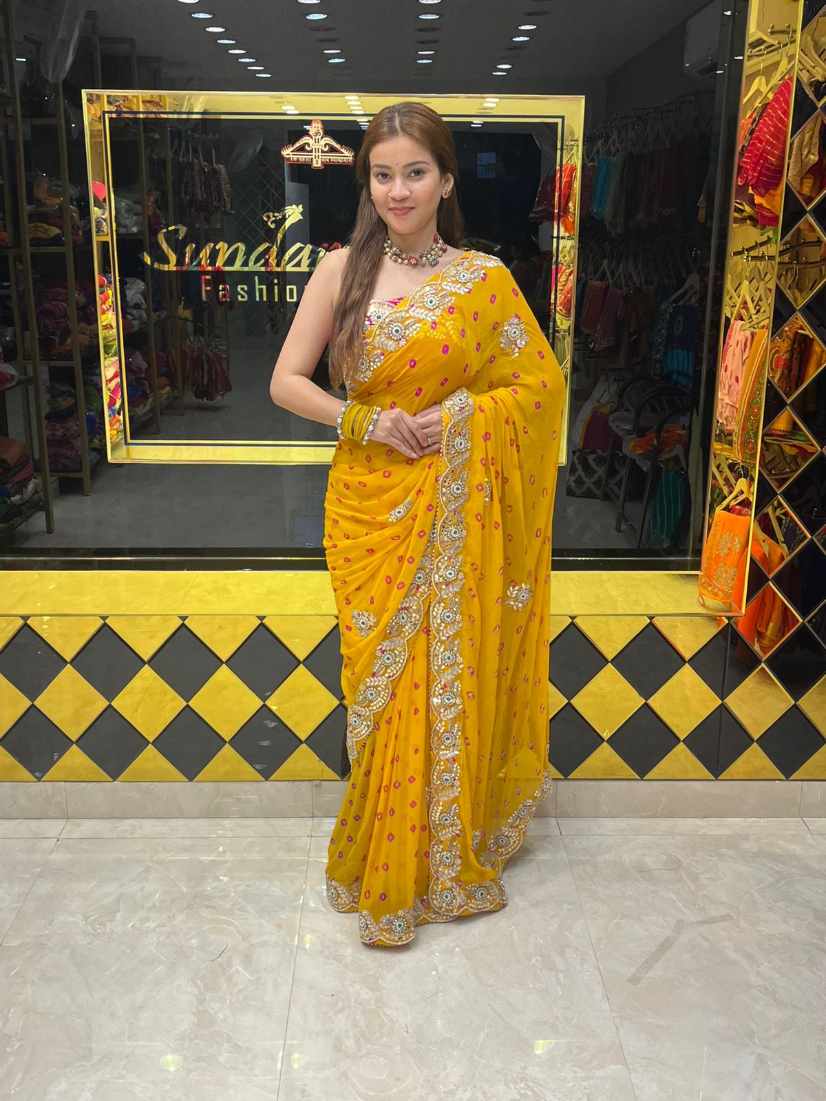 Pure Chiffon Bandhani Handcrafted Saree (322)