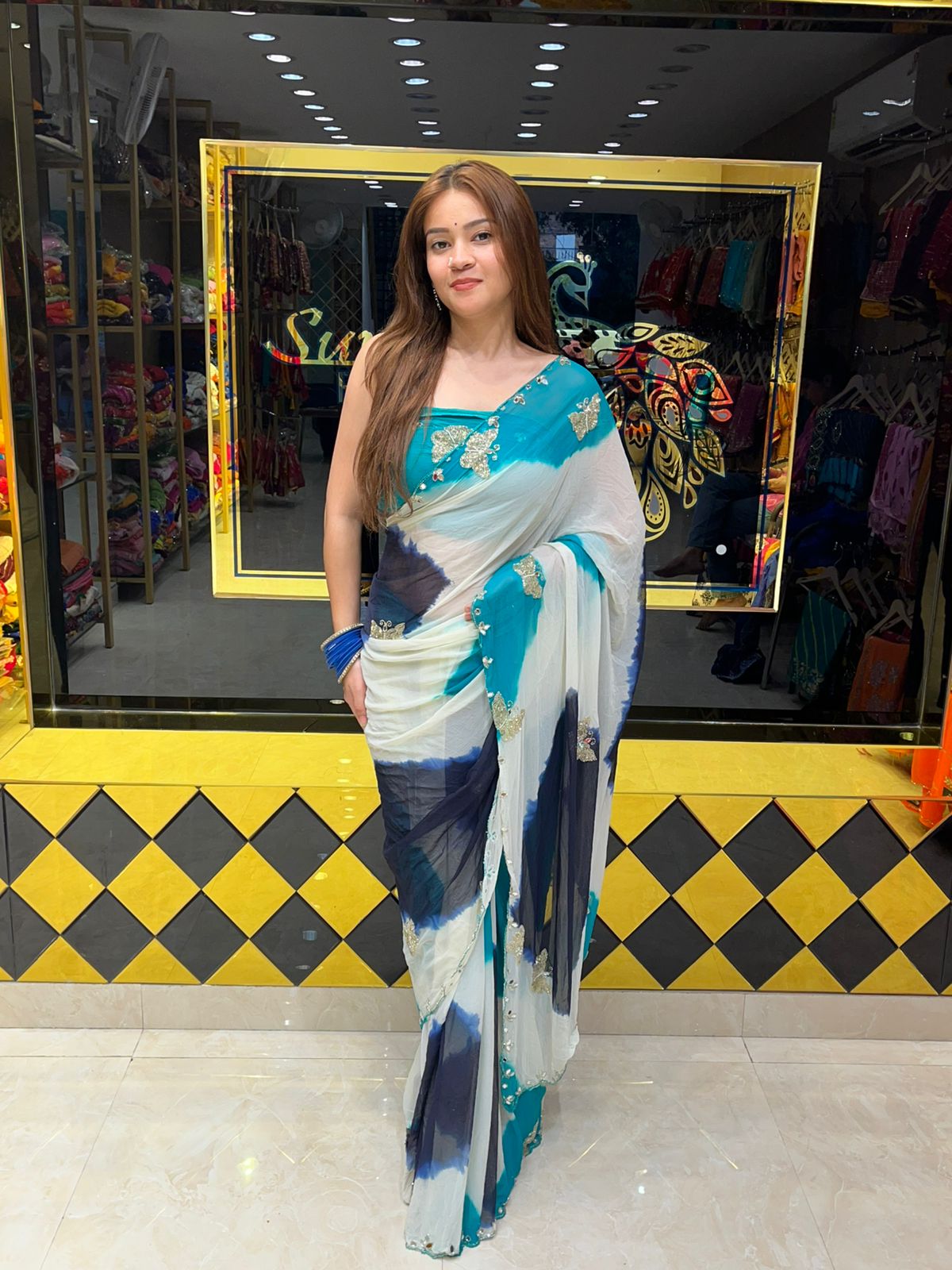 Butterfly Mirror Handcrafted Saree (S21)