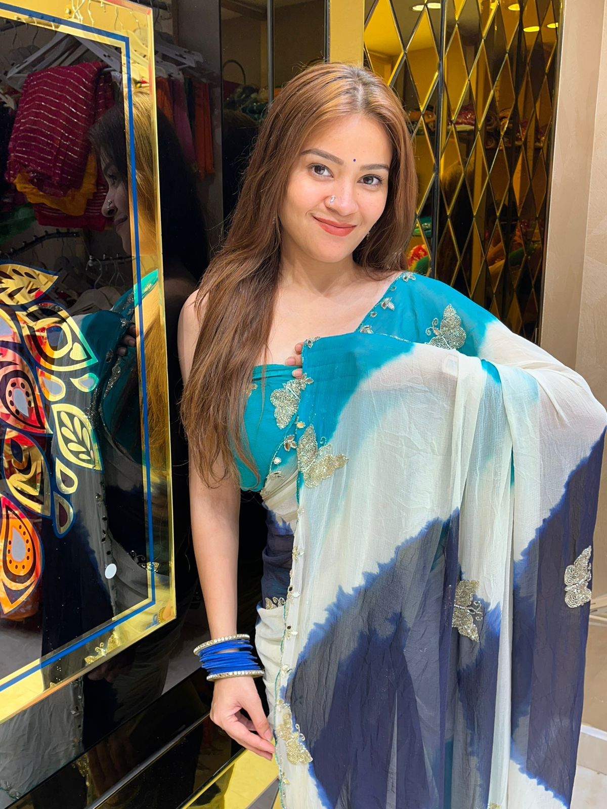 Butterfly Mirror Handcrafted Saree (S21)