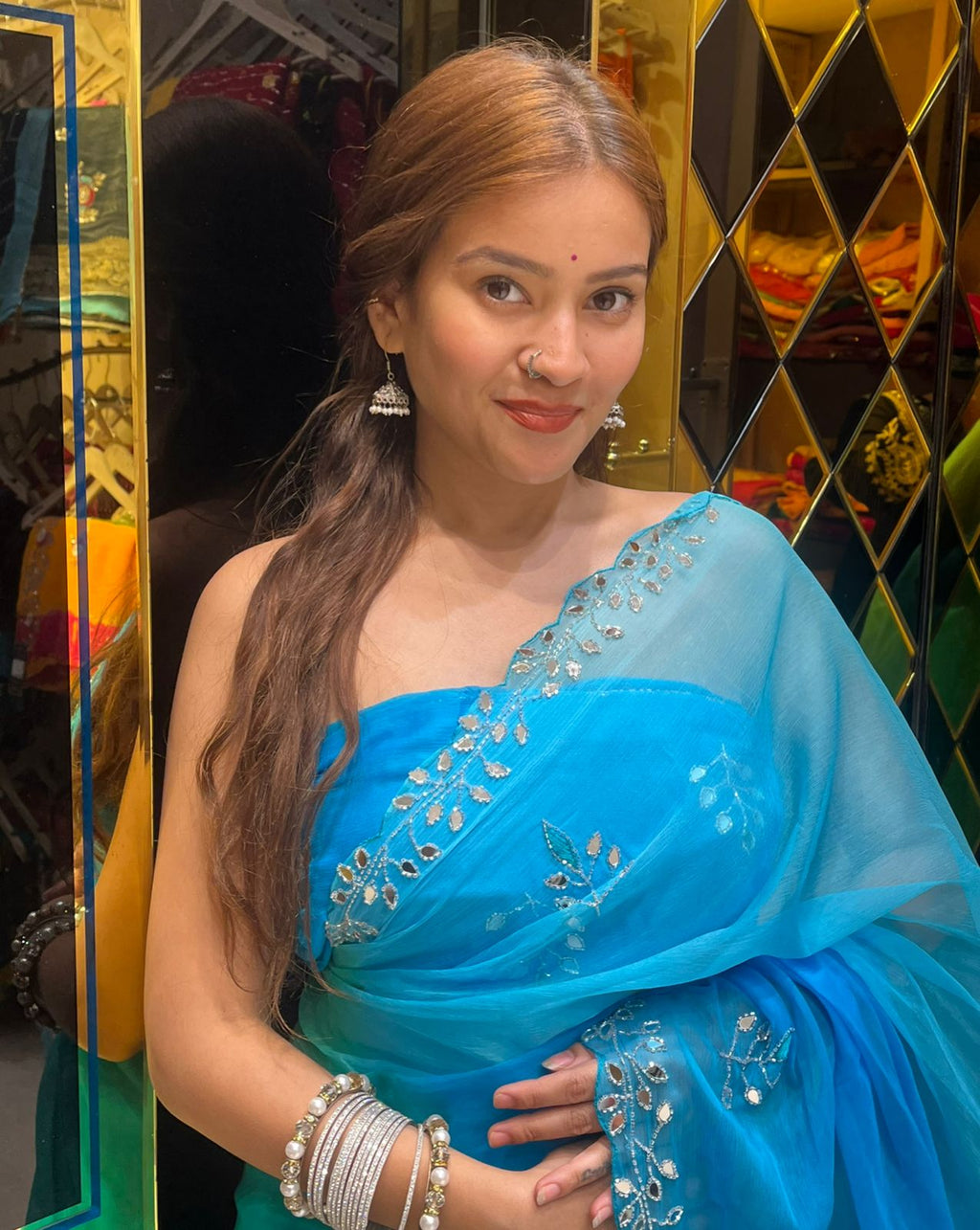 Blue ombre Katdana & Mirror work Saree (S22)