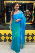 Blue ombre Katdana & Mirror work Saree (S22)
