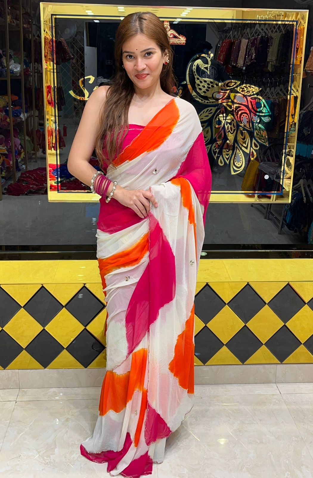 Vibrant Jaipuri Katdana & Mirror Handcrafted Saree (S23)
