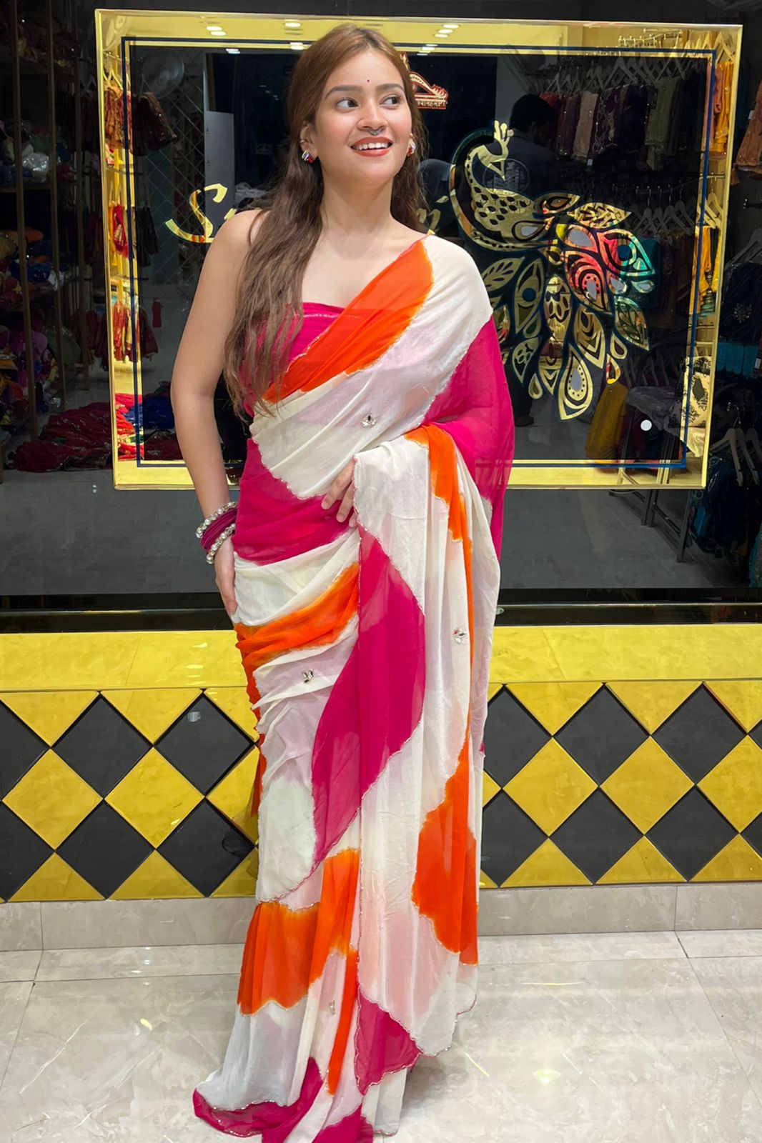 Vibrant Jaipuri Katdana & Mirror Handcrafted Saree (S23)