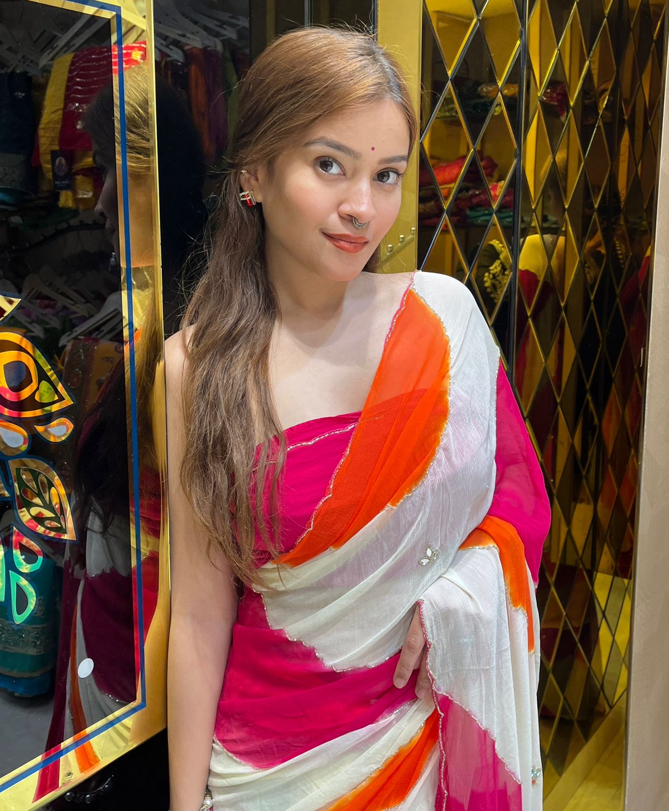Vibrant Jaipuri Katdana & Mirror Handcrafted Saree (S23)