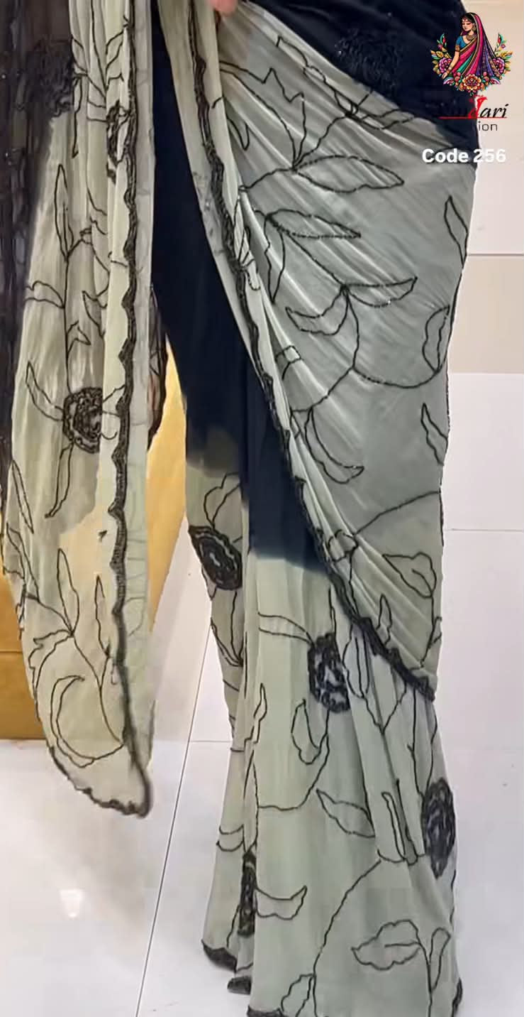 Dual Shade Pure Chiffon  Handcrafted Saree (256)